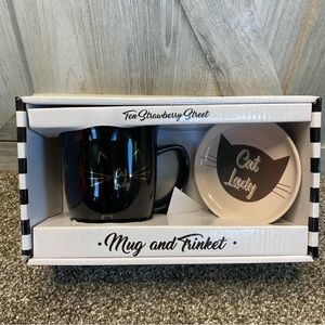 NIB Black "Cat Lady" Mug and Small Plate Ten Strawberry Street